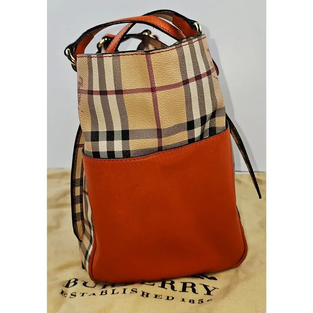 Burberry Orange Leather Haymarket Check Coated Canvas Canterbury Tote Bag - Picture 4 of 16